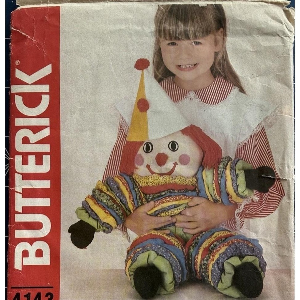 Butterick Pattern 4143 ~ Clown Doll, Coverlet & Pillow Cover Uncut Vintage